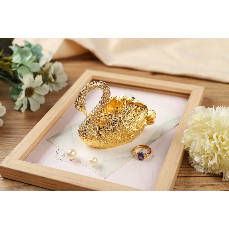 Janshe Cul Golden Swan Trinket Boxes Hinged Hand-Painted Animals Figurine