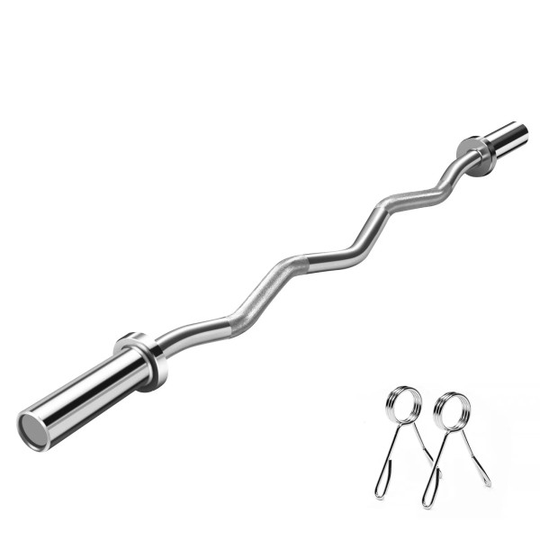 XPRT Fitness 47 Inch Olympic EZ Curl Barbell with Collars