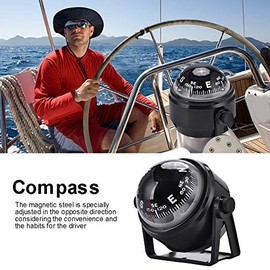 Car Compass, Black Electronic Vehicle Compass Declination Adjustable Military Marine Ball Night Vision Dashboard Compass Marine Compass For Boats Swimming Supplies Water Sports