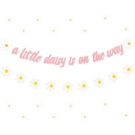 kreat4joy Daisy Flower Baby Shower Decorations Girl, A Little Daisy is on The Way Banner Pink Daisy Garland for Girl Baby Shower Gender Reveal Welcome Baby Girl Party Supplies