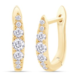 2/5 Carat (ctw) Lab Created Moissanite Diamond Huggie Hoop Earrings In 14K Yellow Gold Over Sterling Silver (0.40 Cttw) Jewelry For Women, Gift For Her