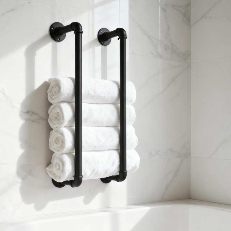 Industrial Pipe Towel Rack for Bathroom Wall Mounted,Towel Holder Black