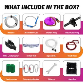 Zip line Kit 160ft for Kid and Adults up to 400lb-Special Retractors and Thickened Disc Seats,Zipline Kit for Backyard