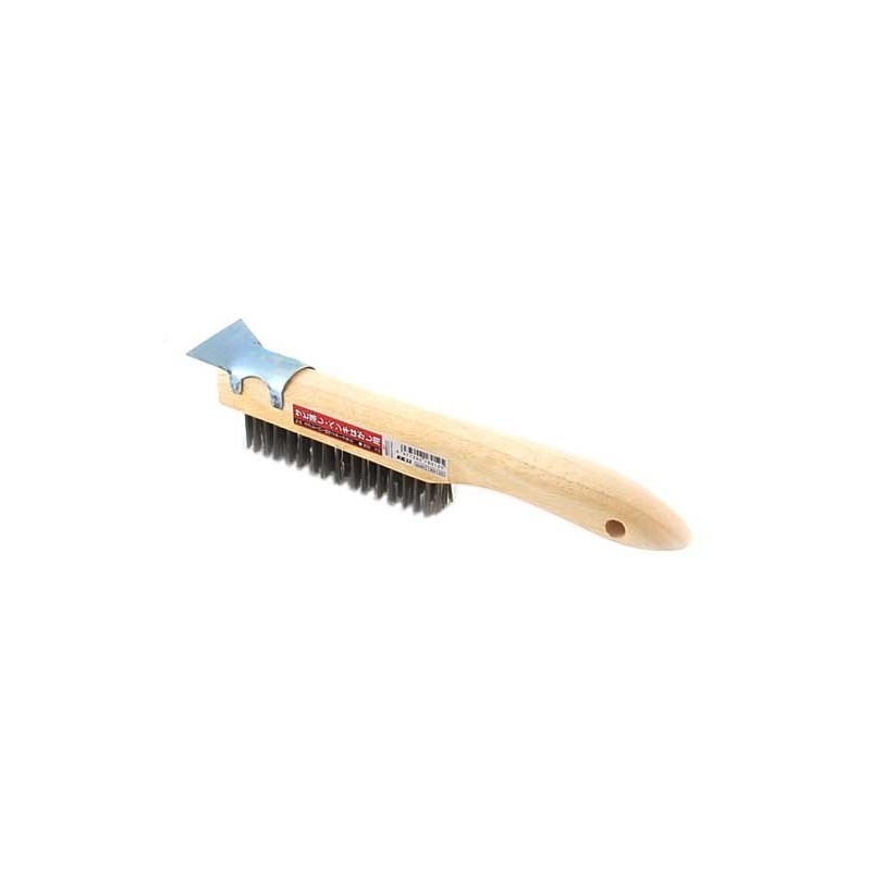 SK11 Wooden Handle Wire Brush with Scraper, Sword Shape, Wire