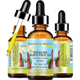 Botanical Beauty Brazilian BURITI FRUIT OIL 100% Pure Natural Refined Cold Pressed Carrier Oil Undiluted 1 Fl Oz - 30 ml for Face, Skin, Body, Hair, Nails