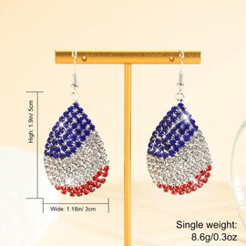 4th of July Independence Day Patriotic Earring for Women American Flag Dangle Earrings Patriotic Red White Blue USA Earring, Pave Crystal Stud (Water Drop)