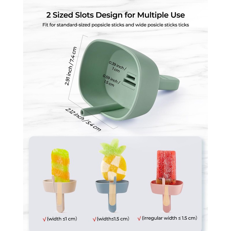 4Pack Drip-Free Silicone Popsicle Holders, AODISTUCE Popsicle Holder with Straw