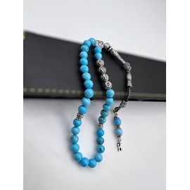 Isimli Tesbih - Tasbih personalisiert, Gebetskette mit Namen, Handgefertigte Gebetskette, Türkis Gebetskette, Anhänger mit Buchstaben, Handgefertigte Tasbih