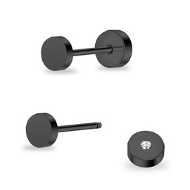 ZDE Women Earrings Flat Back Dot Earrings Titanium Hypoallergenic Cartilage Non-Nickel Earrings Studs for Sensitive Ears Simple Classic Screw On Stud Earring (Black, 4MM)