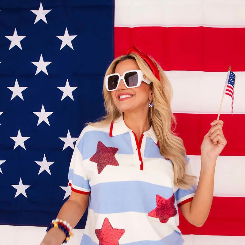 BSGRL American Flag Earrings - Heart Shape USA Flag Silver