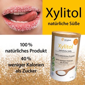 miradent Xylitol 1,000 g Tin | Natural Sugar Substitute for Baking & Cooking | Xylitol Sugar - Low Calorie Vegan & Gluten Free | Low Carb | Tooth-friendly Sugar | Natural Sweetness