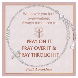 Christian Gifts for Girls - 925 Sterling Silver Cross Bracelet for Teens Religious Faith Infinity Cross Bracelets Dainty Inspirational Gifts for Birthday Baptism Easter Confirmation