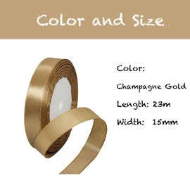 15mm Champagne Gold Satin Ribbon Roll for Gift Wrapping, Weddings, Flowers, Cakes & Crafts - Color Ribbon for DIY, Birthdays & Christmas Parties