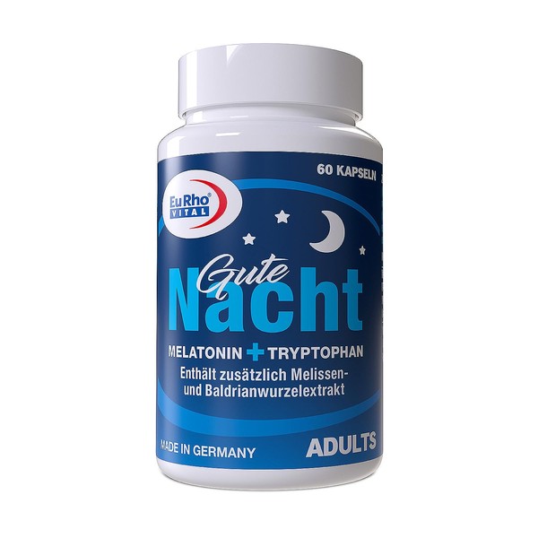 Gute Nacht | Sleep Aid - Quickly Fall asleep and Sleep Well | With Natural Melatonin, Tryptophan, Melissa and Valerian Root Extract | EuRho® Vital - Made in Germany | 60 Capsules