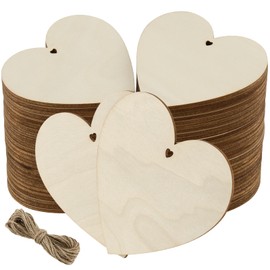 YIXNSW Pack of 60 10 x 10 cm Wooden Hearts with 10 m Jute String Wooden Heart Decoration Large Wooden Hearts with Hole Suitable for Wedding Party, Anniversary, Crafts, Gift Tags, Crafts