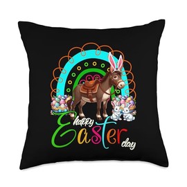 Happy Easter Day Bunny Donkey Chocolate Eggs Basket Rainbow Throw Pillow
