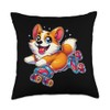 Funny Dog Retro Skate Cute Corgi Roller Skating Throw Pillow
