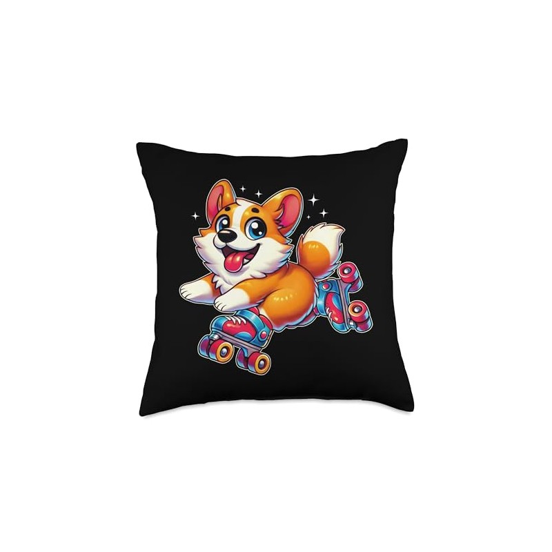 Funny Dog Retro Skate Cute Corgi Roller Skating Throw Pillow