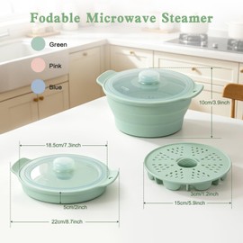 42oz Upgraded Silicone Foldable Microwave Steamer (Light Green)