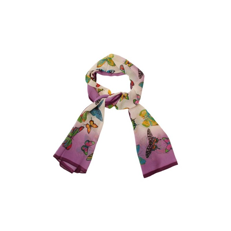Bedazzled Purple and Cream Fade with Multicoloured Butterfly Patterned Print