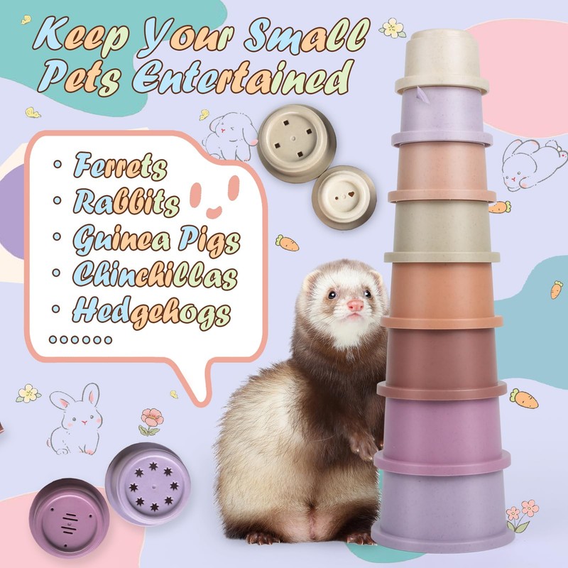 SKYWHALE 8PCS Stacking Cups for Rabbits, Stackable Bunny Toys, Natural
