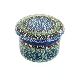 Blue Rose Polish Pottery Mardi Gras French Butter Dish