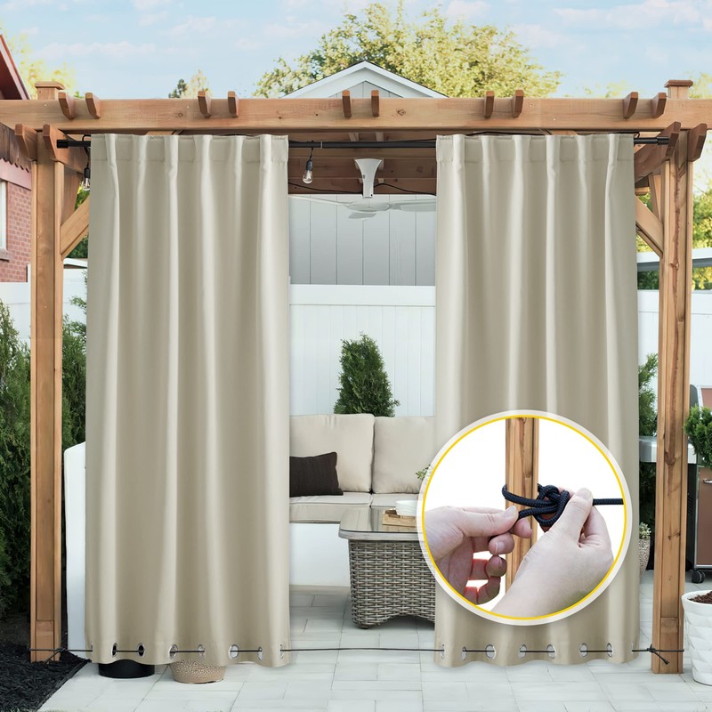 NICETOWN 2 Panels Weighted Blackout Curtains Patio Waterproof Outdoor Curtains,