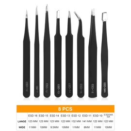 Ainiv Precision Tweezers Set, 8PCS Anti-Static ESD Tweezers, Non-Magnetic Stainless Steel Curved Tweezers Set for Modeling, Electronic Repair, Handicraft, Laboratory, Jewelry Manufacturing, Hobby etc