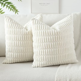 JOTOM Corduroy Soft Striped Boho Decorative Throw Pillow Covers 50x50 cm Cushion Covers 20x20 Inch Cushion Case Square Pillowcases for Couch Sofa Living Room Bed Home Decor Set of 2 (Cream White)