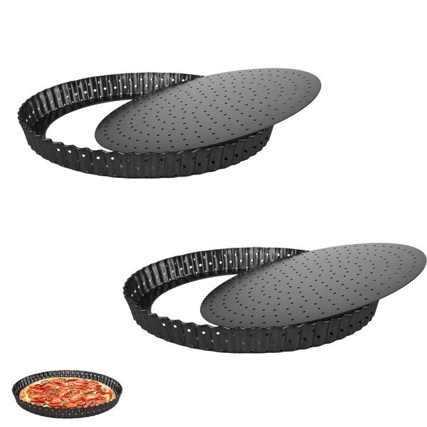 MUXHEL 2Pcs Tart Pan 9 Inch Removable Bottom, Non-Stick Quiche