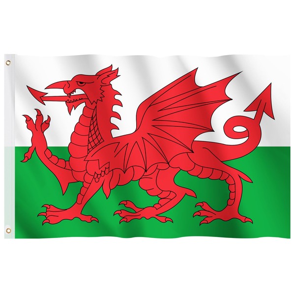 Wales Flag, Hianjoo Welsh National Flags 5ft x 3ft with Eyelets Coronation, Vivid Color Fade Proof Polyester Canvas Header Double Stitched Welsh National Flags 90 * 150CM