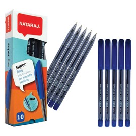 NATARAJ SuperFine Ballpoint Pens Triangular Grip Smooth Writing (10 x 0.7mm BLUE Ball Pens + 1 x ZOFAX Black Ball Pen)