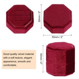 sourcing map Velvet Ring Box, 3 Slot Octagon Wedding Ring Display Holder Box Jewelry Ring Gift Box for Wedding Ceremony Proposal Engagement (Red)