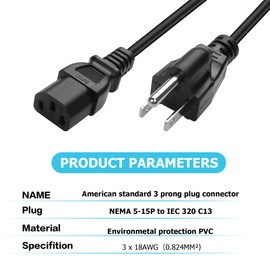 JSADZKJ NEMA 5-15P to IEC 320 C13 Power Cord 3 Prong Computer Power Cord 18AWG C13 to 5-15P Replacement Power Cord for Computer,TV Monitor,Printer,Projector, Power Supply Cable 30CM (2Pcs)