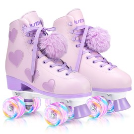 Ruthfot Women's and Girl's Classic Roller Skates with Light up Wheels and Love Heart Pattern, High-top PU Leather Rollerskates…
