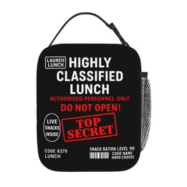 WOEMOZAP Highly Classified Funny Lunch Bag for Kids & Adults – Insulated Top Secret Lunch Box with Secret Agent Design – Reusable Novelty Tote for School, Work, or Travel