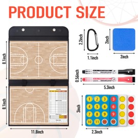 WISYOK Leather Covered Magnetic Basketball Lineup Board, Foldable and Portable Clipboard for Coaches with 48 Cards, 2 Markers, 4 Hooks and 1 Organizer Bag