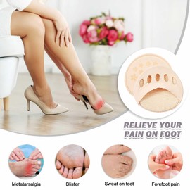TAGVO 6 Pairs Updated Non-Slip Forefoot Pads for Women, Breathable Sweat-Absorbing High Heel Forefoot Pads, Reusable, Ball of Foot Pads, Metatarsal Pads, Relief from Fatigue