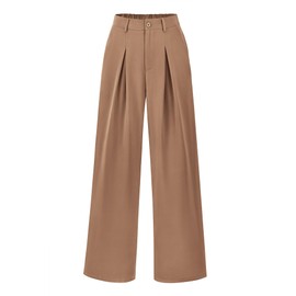 BTFBM Women High Waist Casual Wide Leg Long Palazzo Pants Button Down Loose Business Work Office Trousers with Pockets(Solid Khaki, Large)