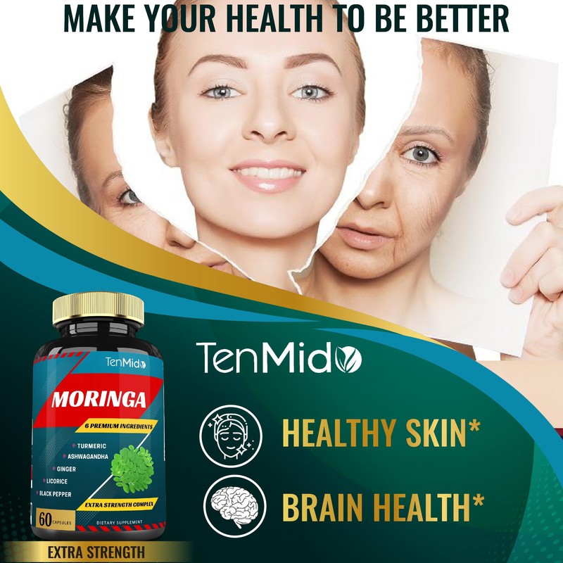 2 Packs Moringa Capsules, 4 Months Supply with Turmeric, Ashwagandha,