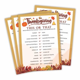 Thanksgiving Game Card Set- This Or That,Fall Maple leaf Pattern Embellishment - A Set of 30 Theme Cards- Family Party Game, Friendsgiving, Harvest, Holiday Activity for Kids & Adults(5 x 7")- B01