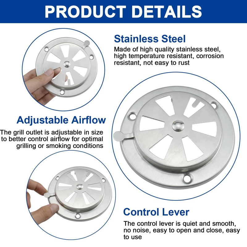 Aifeier ET 2PCS BBQ Smoker Air Vent Set, Stainless Steel