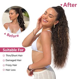 ALXNAN Claw Clip Ponytail,30 Inch Brown with Caramel Blonde Ponytail Extension for Women Synthetic Long Curly Wavy Clip in Ponytail Hair Extensions Synthetic Hairpiece for Daily Party Use