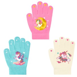 3 Pairs Kids Knitted Mittens Toddler Winter Gloves Boys Girls Stretch Mittens Magic Fleece Lined Full Finger Warm Mittens Cold Weather Gloves for Ski Riding Driving