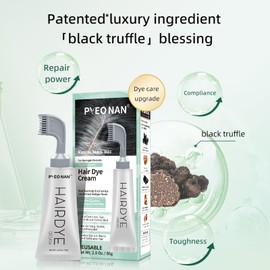 PYEONAN Hypoallergenic Hair Dye Cream,Natural Plant Extract Without Bleaching, Easy Comb to Cover Gray Coverage Ammonia Free All Hair Types 2.8Oz. /80g (Natural Black, 1 Count)
