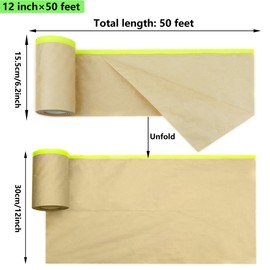 EQUIJUANCE Pre-Taped Masking Paper Tape for Painting - 12 Inch x 50 Feet/Tape and Drape Painter's Paper Roll for Skirting, Frames, Cars, and Auto Body Protection (4, 12 Inch)