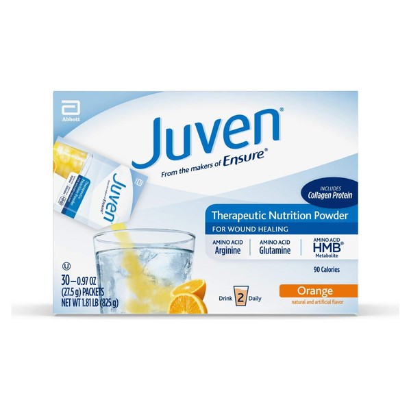 Juven Therapeutic Nutrition Drink Mix Powder for Wound Healing Includes Collagen Protein, Orange, 0.97 Ounce (Pack of 30)