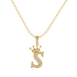 Tedit 14K Gold Plated Initial Necklace for Women - Sparkling Cubic Zircon Crown Letter Necklaces - Gold Alphabet S Pendant Necklace Jewelry Gifts