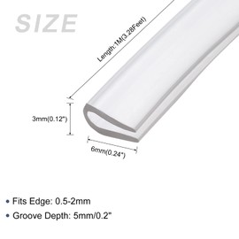 METALLIXITY Edge Trims (1M/3.28Feet) 1Pcs, PVC U-Seal Fits 0.5-2mm Edge Seal Strip - for Home Door Window Seals, Transparent