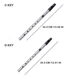 2 Pcs Irish Whistle Flute Traditional C/D Key Tone Whistle Flute Metal 6 Hole Flute Blowing Instrument for Beginners